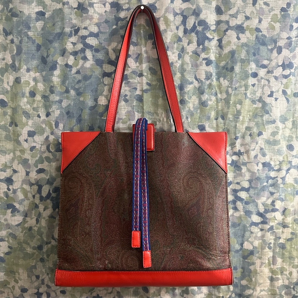 Etro Paisley Jacquard Leather Tote Bag